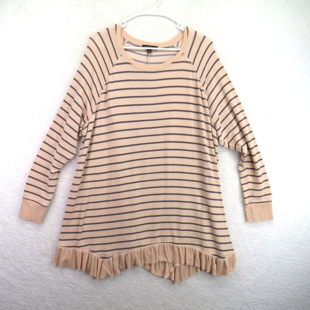 Lane Bryant Sweater Womens 18/20 Pink Gray‎ Stripe Ruffle Hem Pullover Top